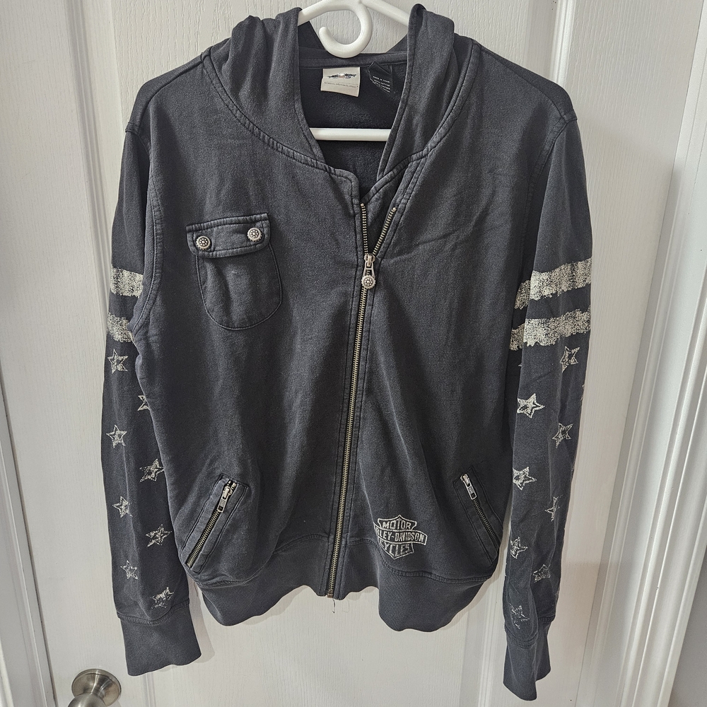 Harley-Davidson Black Zip-Up Hoodie with Star Details